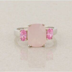 Sterling Silver Rose Quartz and Pink Cubic Zirconia Ring Size 6 1/4